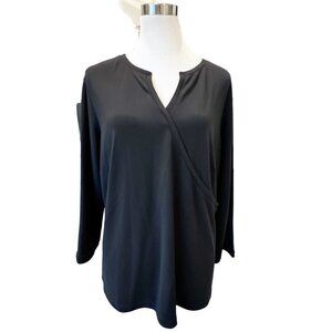 Talbots Plus Size X Slinky Top Surplice Faux Wrap Black Wrinkle Free Capsule